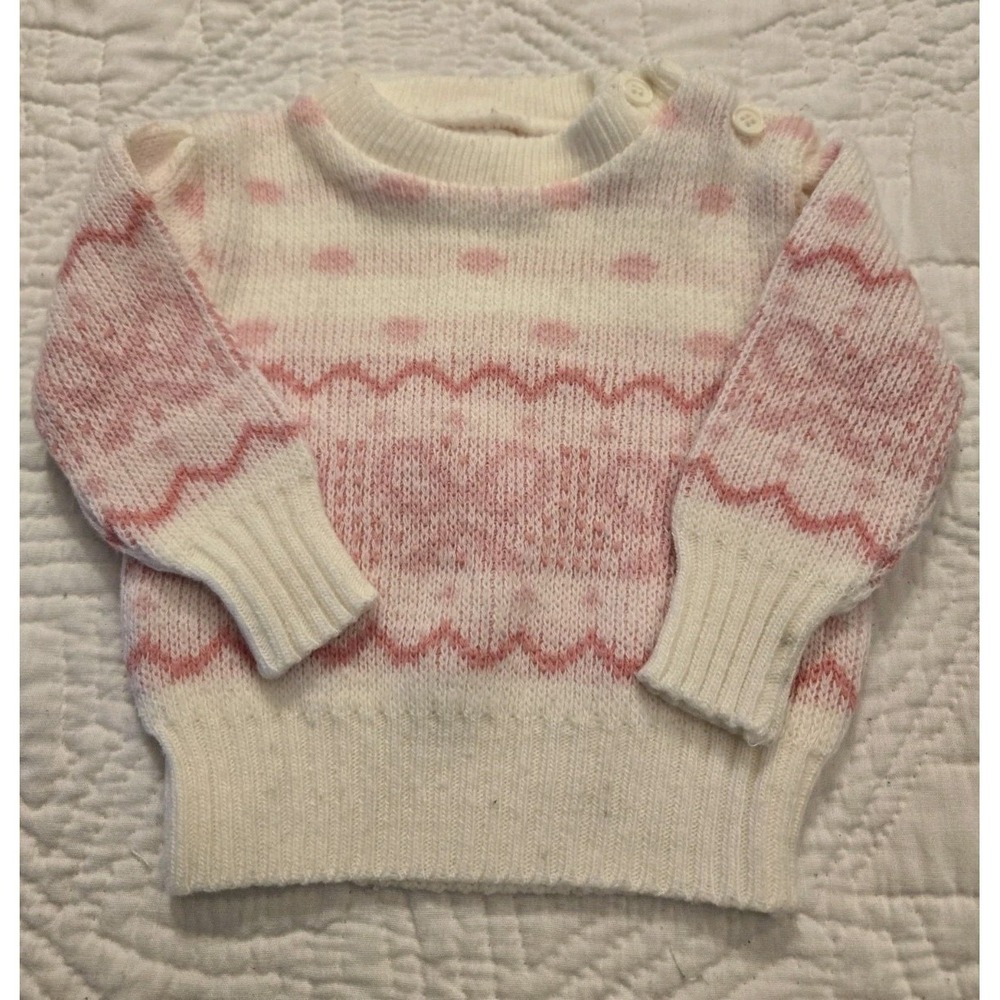 Vintage Pink Baby Sweater 0-6 Months NewBorn Brand Made In Japan True Vintage